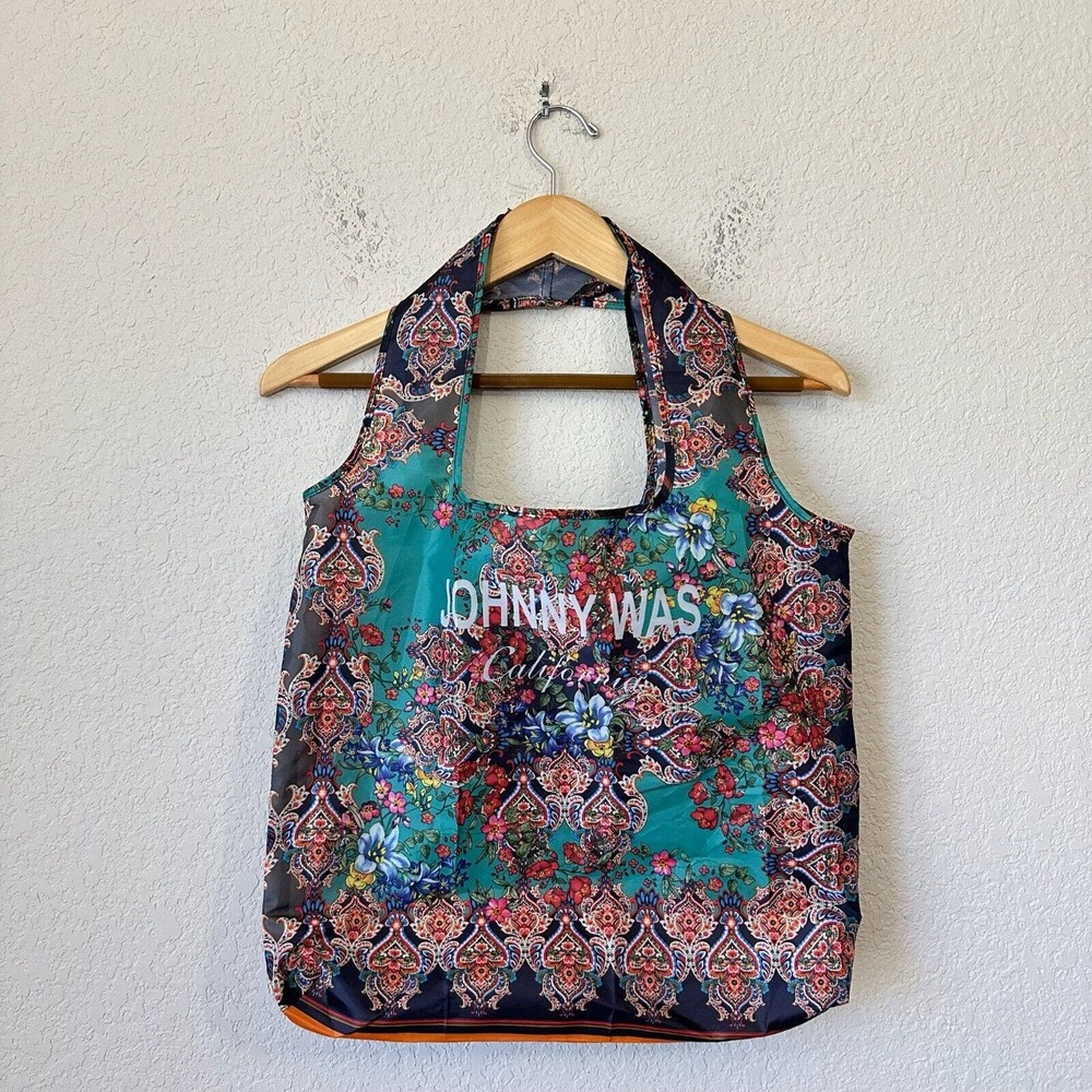 JOHNNY WAS California Nylon Reusable Packable Shopping Tote Floral